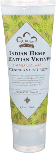 Nubian Heritage - Hand Cream Indian Hemp Vetiver, 4 OZ (Pack of 1) Cheap