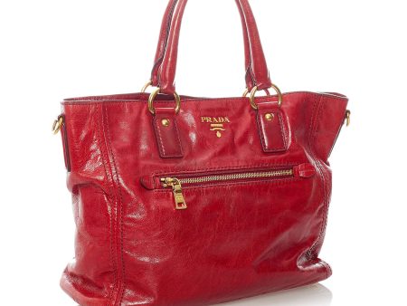 Prada Vitello Shine Leather Satchel 32027 For Discount