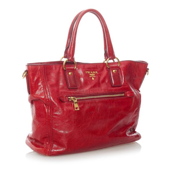 Prada Vitello Shine Leather Satchel 32027 For Discount