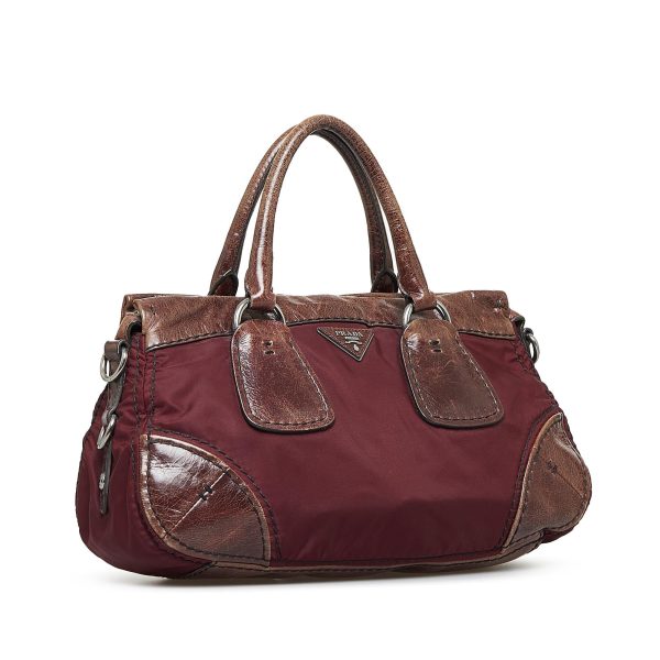 Prada Vitello Trimmed Tessuto Satchel Iy1p3a Online Hot Sale