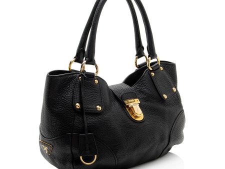 Prada Vitello Daino Leather Pushlock Tote hBazVI For Cheap