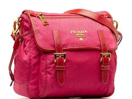 Prada Vernice Trimmed Tessuto Flap Crossbody OWVl3m Online