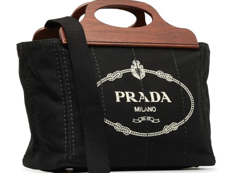 Prada Wood Handle Canapa Logo Satchel MVwVck Fashion