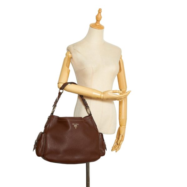 Prada Vitello Daino Side Flap Pockets Shoulder Bag ABmcpQ Hot on Sale